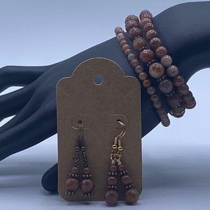 Purple Aventurine Stone Tri Bracelet and Earrings